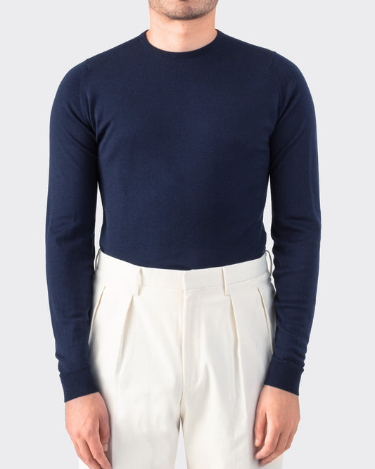 Pull Col Rond Laine Mérinos : Marine