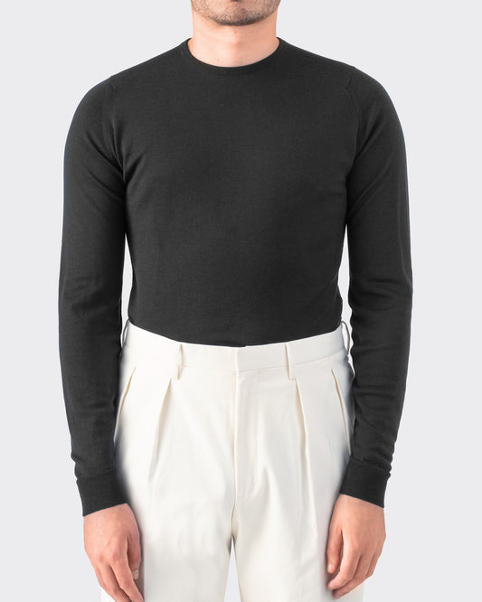 Pull Col Rond Laine Mérinos : Noir