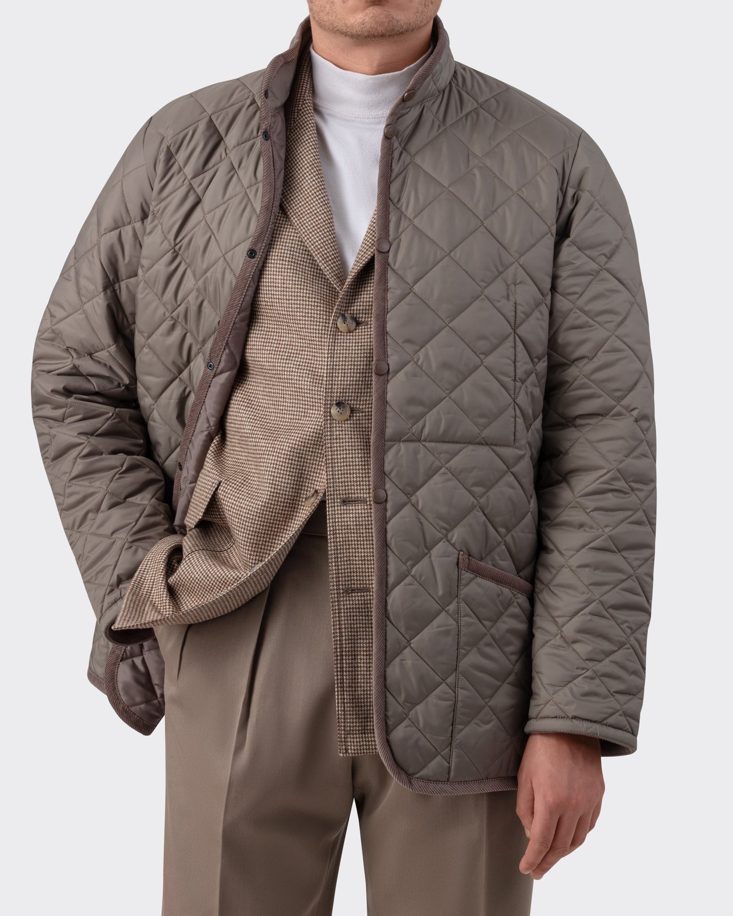 Band Collar Quilted Jacket : Greige