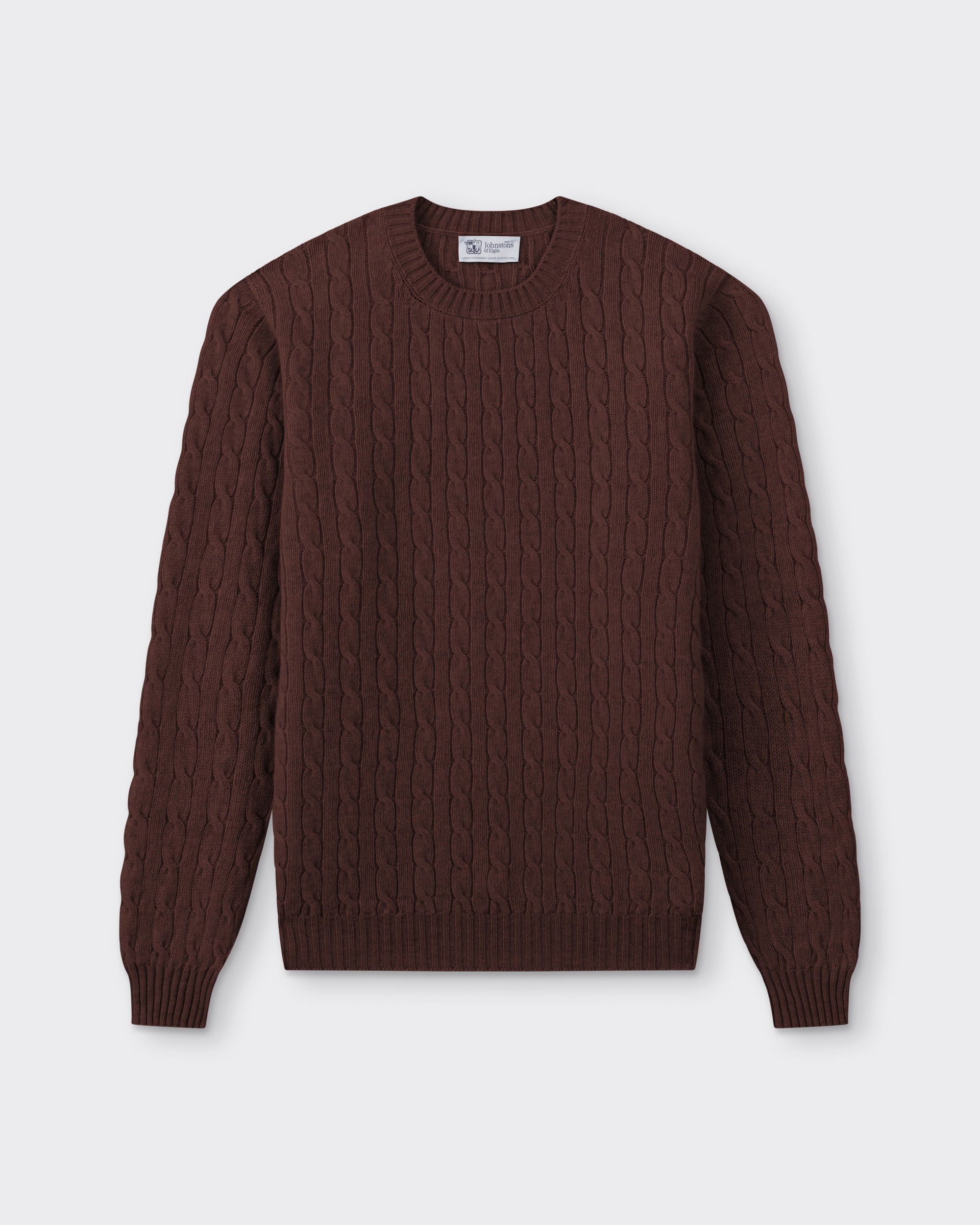 Johnstons of Elgin : Cashmere Cable Knit Sweater : Brown – Beige