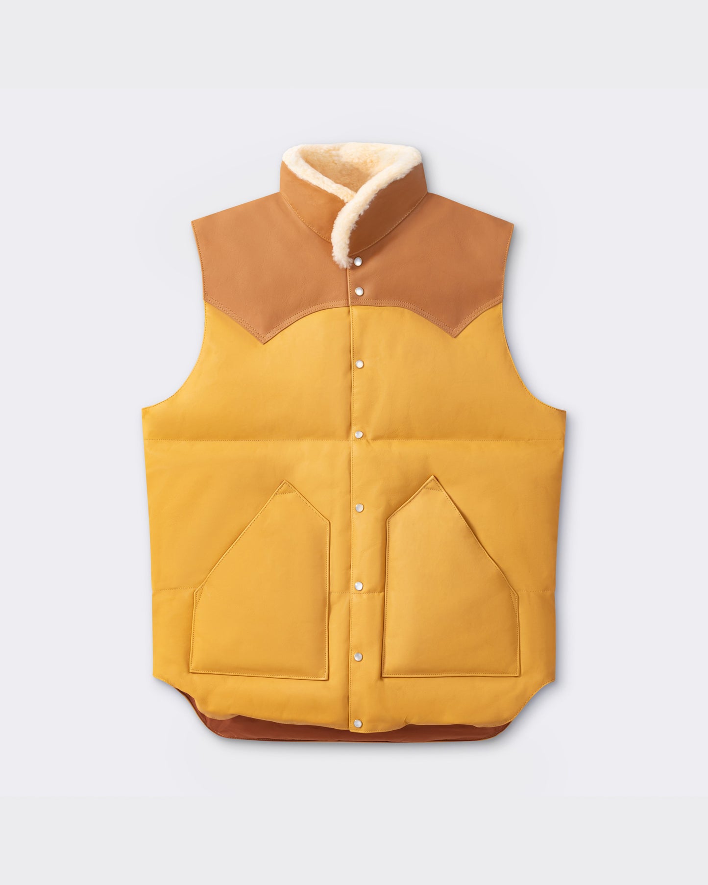 Doudoune Sans Manches en Cuir : Marron Clair-Naturel