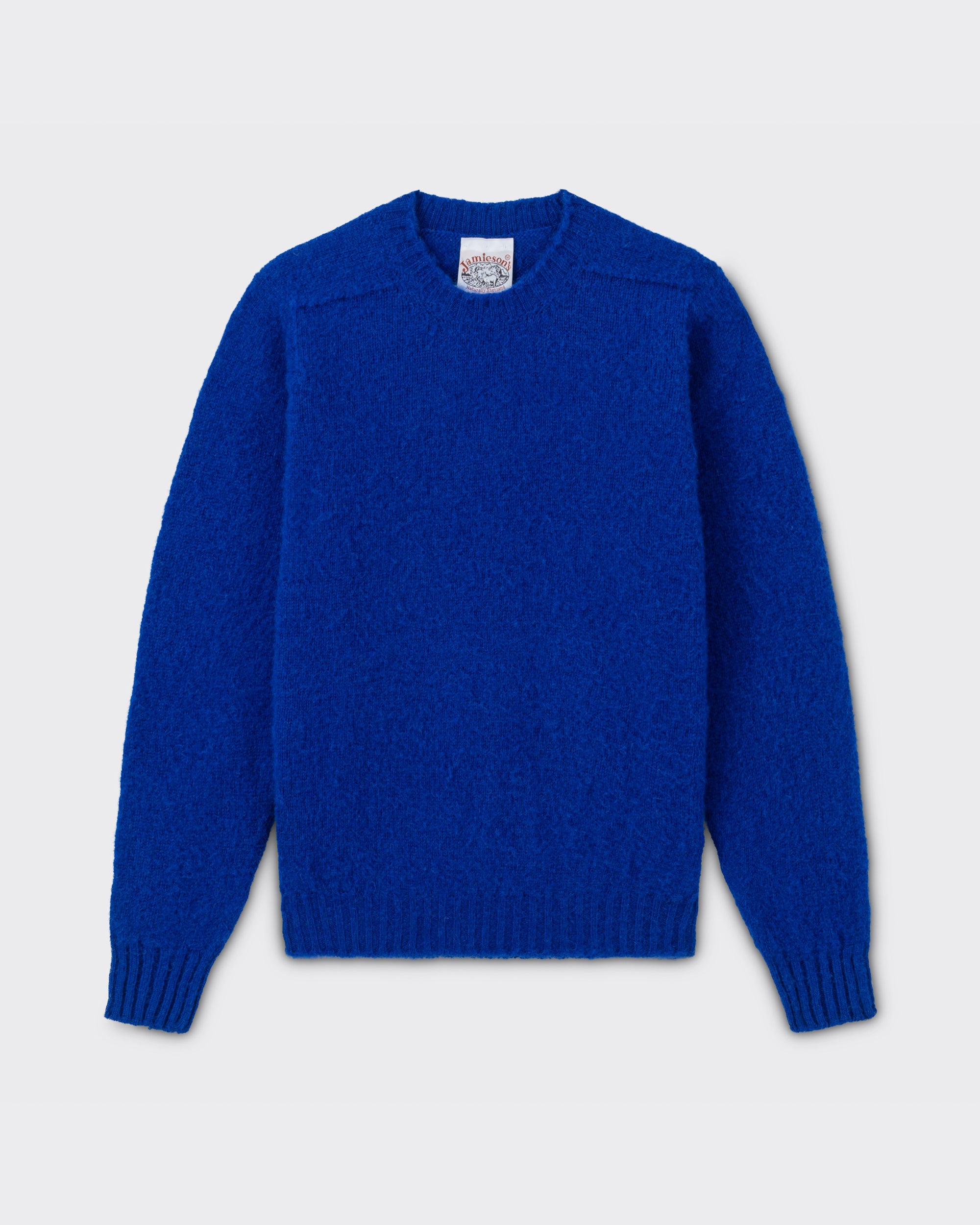 Jamieson's : Brushed Wool Crewneck Knit : Electric Blue – Beige