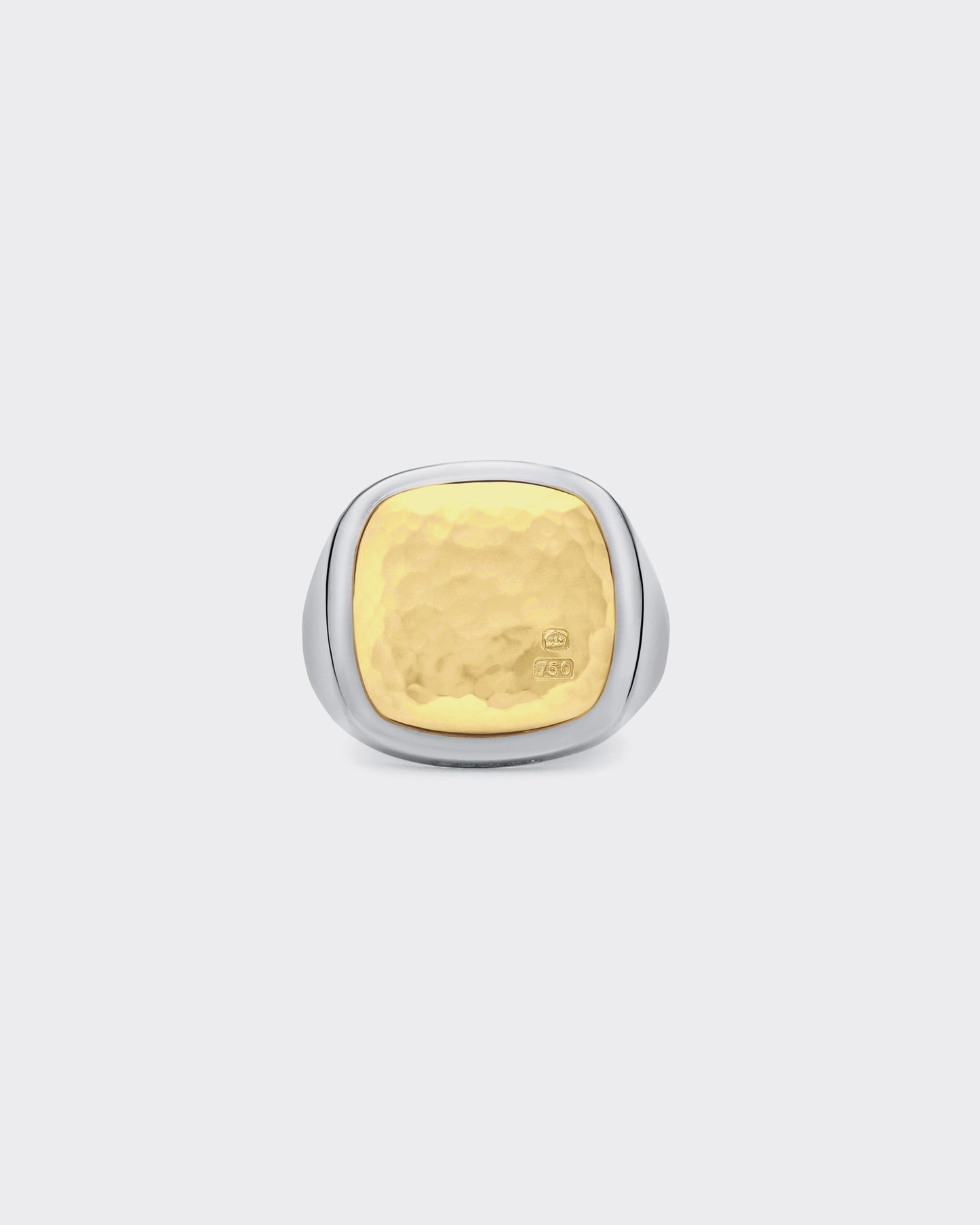 Heavy Cushion Hammered Signet : 925 Silver/18ct Yellow Gold