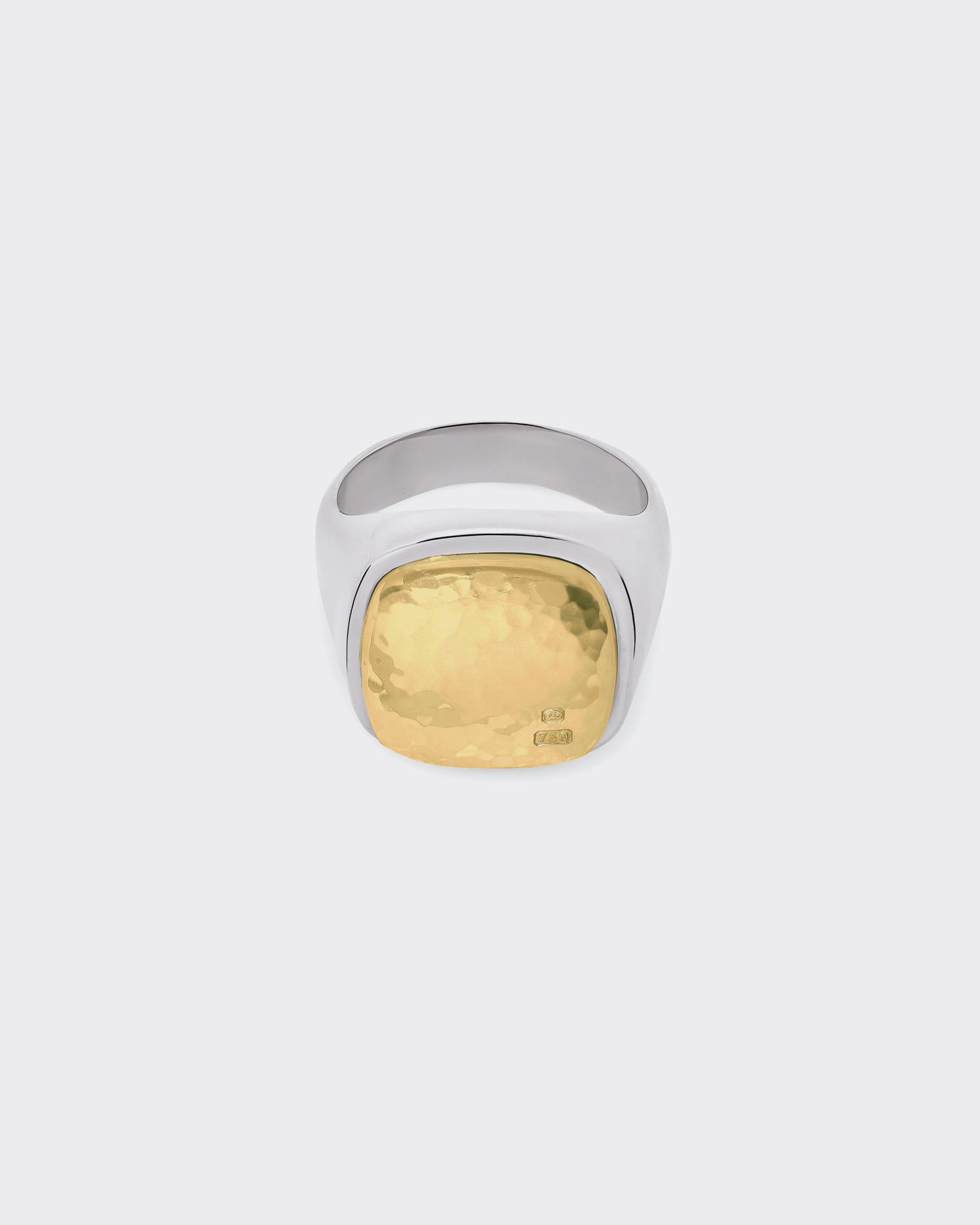 Heavy Cushion Hammered Signet : 925 Silver/18ct Yellow Gold