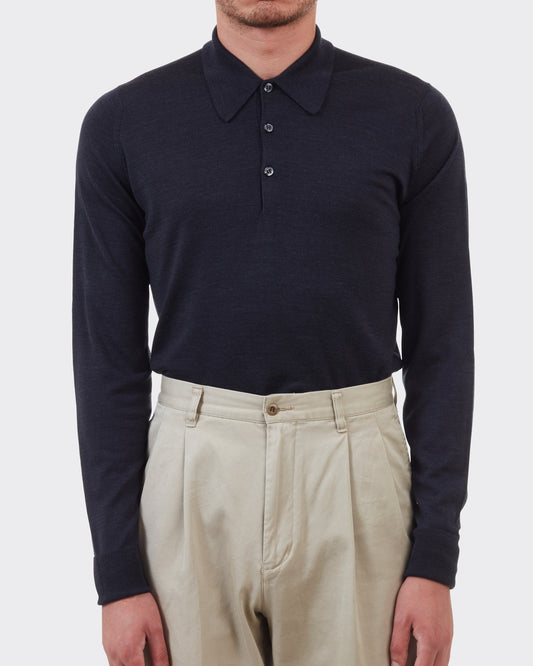 Polo Manches Longues Laine Mérinos : Gris Foncé