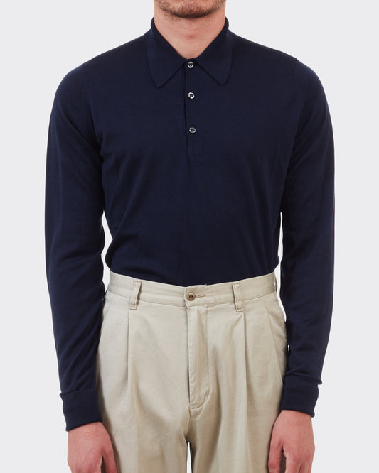 Polo Manches Longues Laine Mérinos : Marine