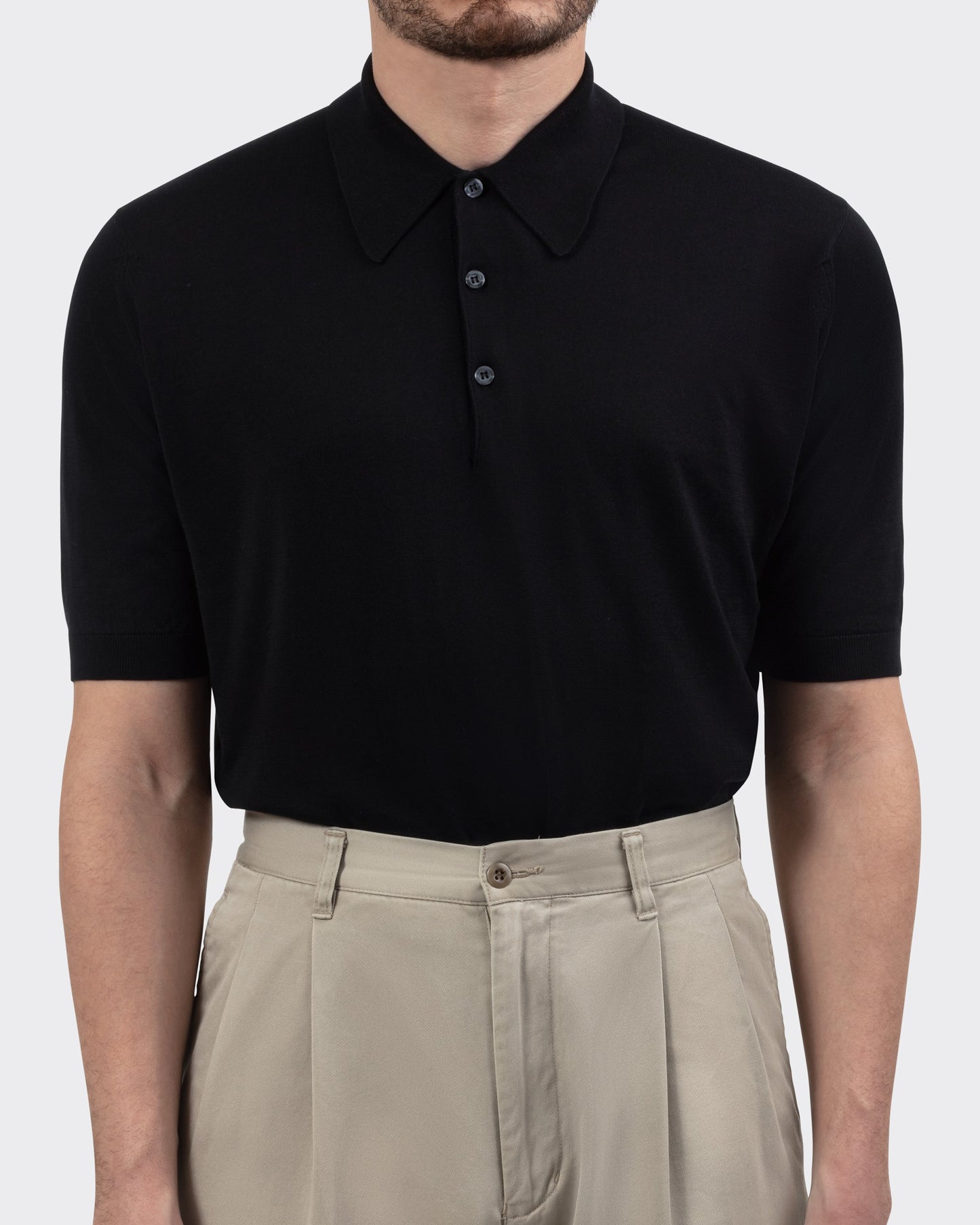 Short Sleeves Cotton Polo Shirt: Black