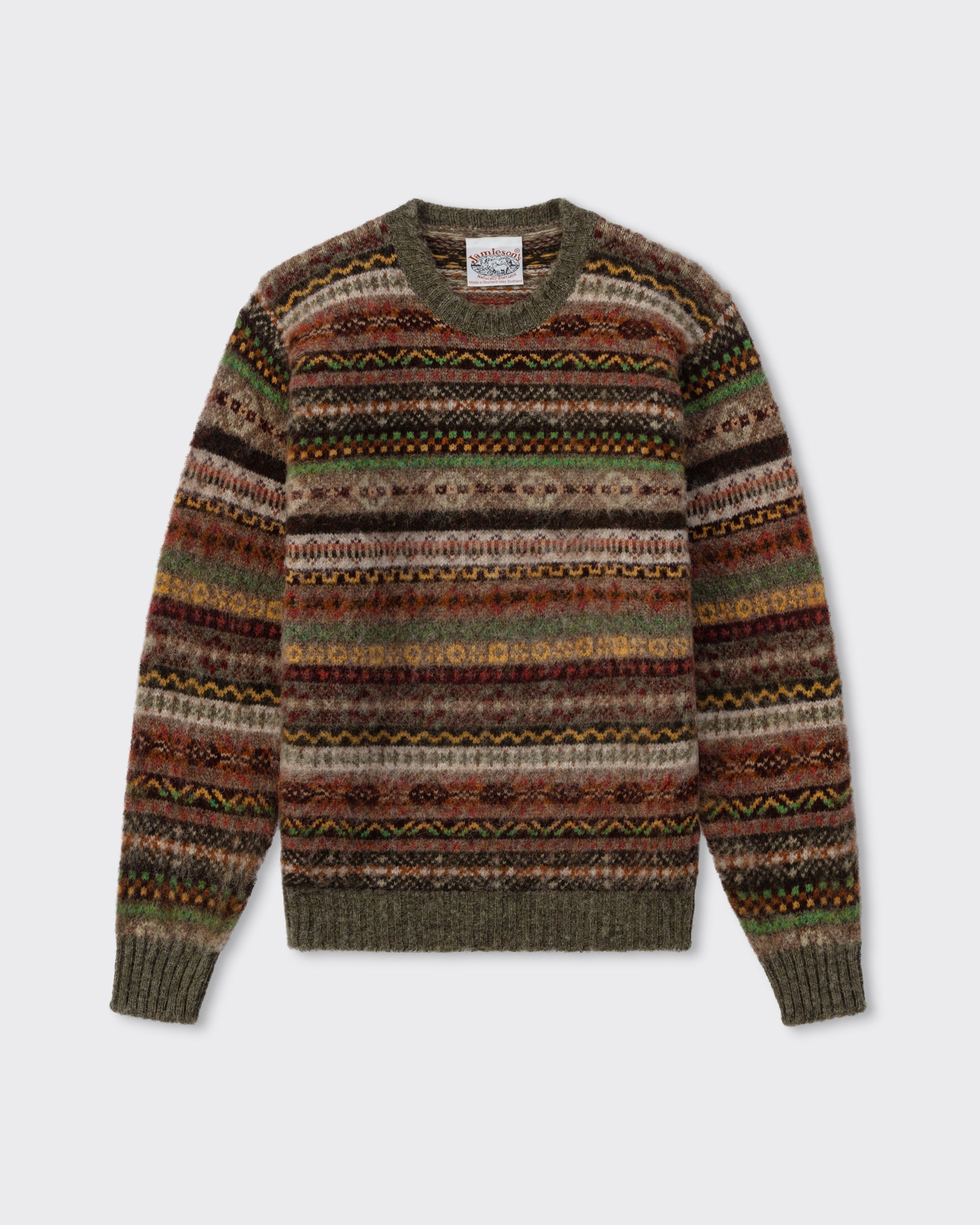 Jamieson's : Hiking Brushed Fair Isle Sweater : Brown – Beige