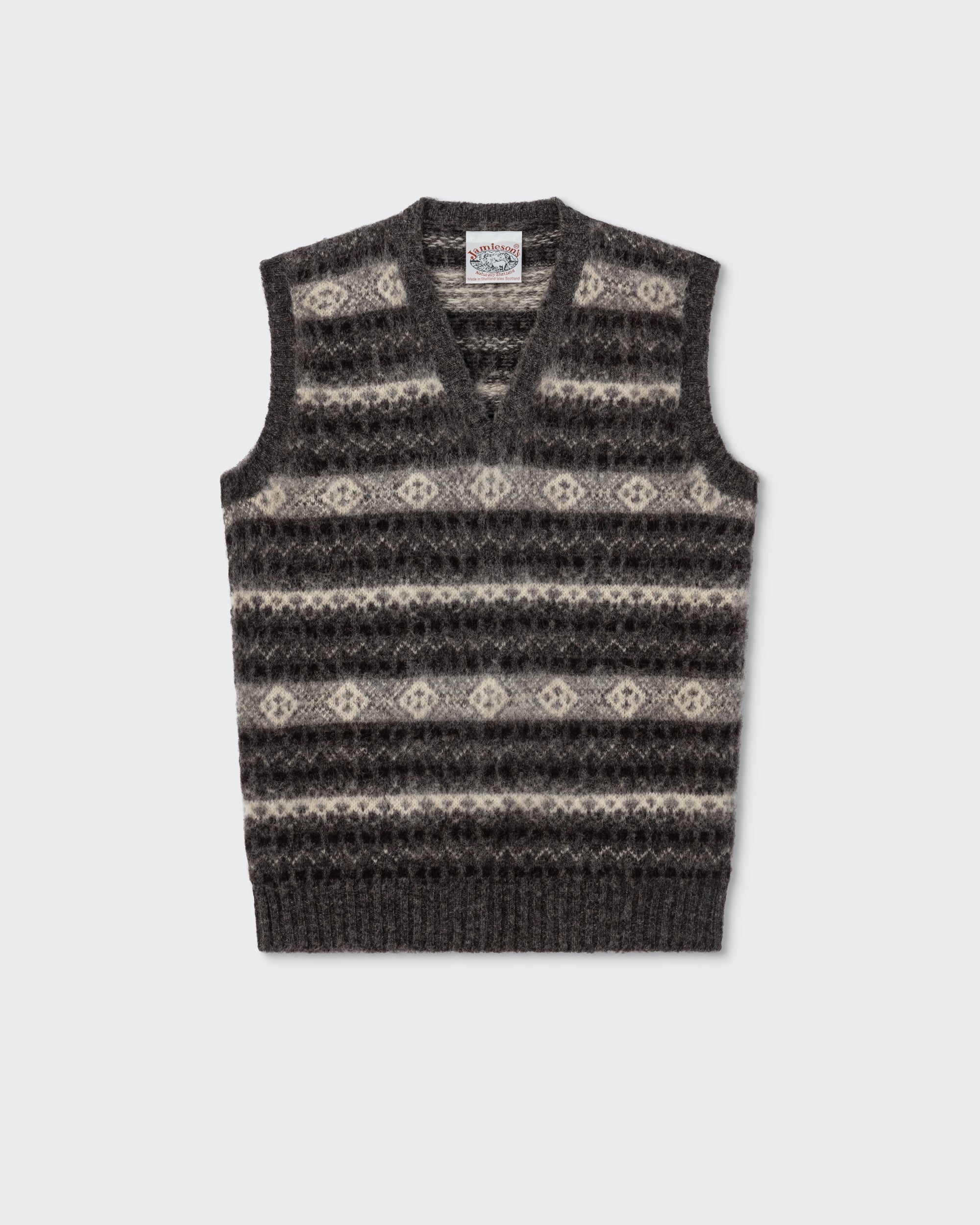 Jamieson's : Brushed Fair Isle Vest : Grey – Beige Habilleur