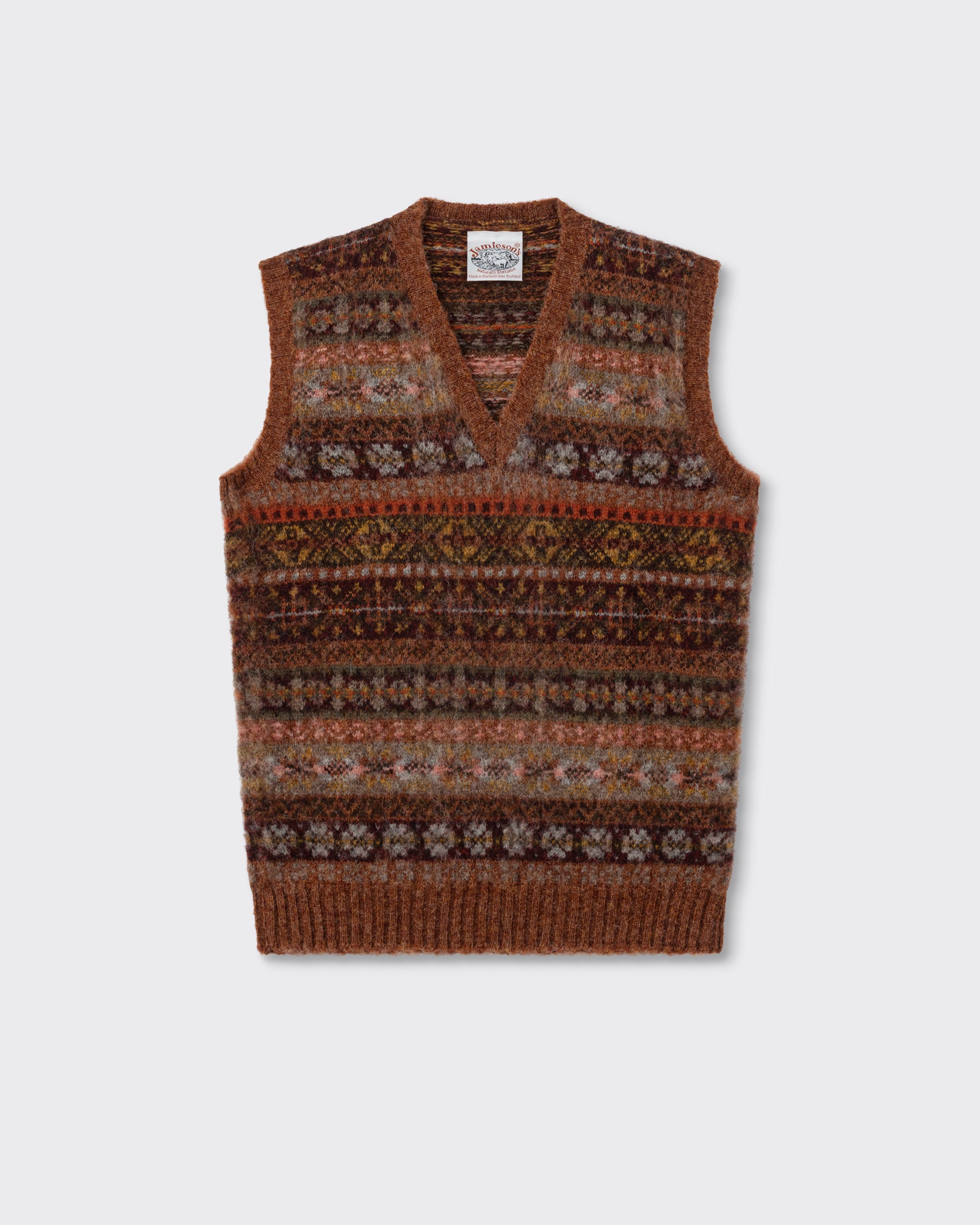 Jamieson's : Brushed Fair Isle Vest : Brown – Beige Habilleur