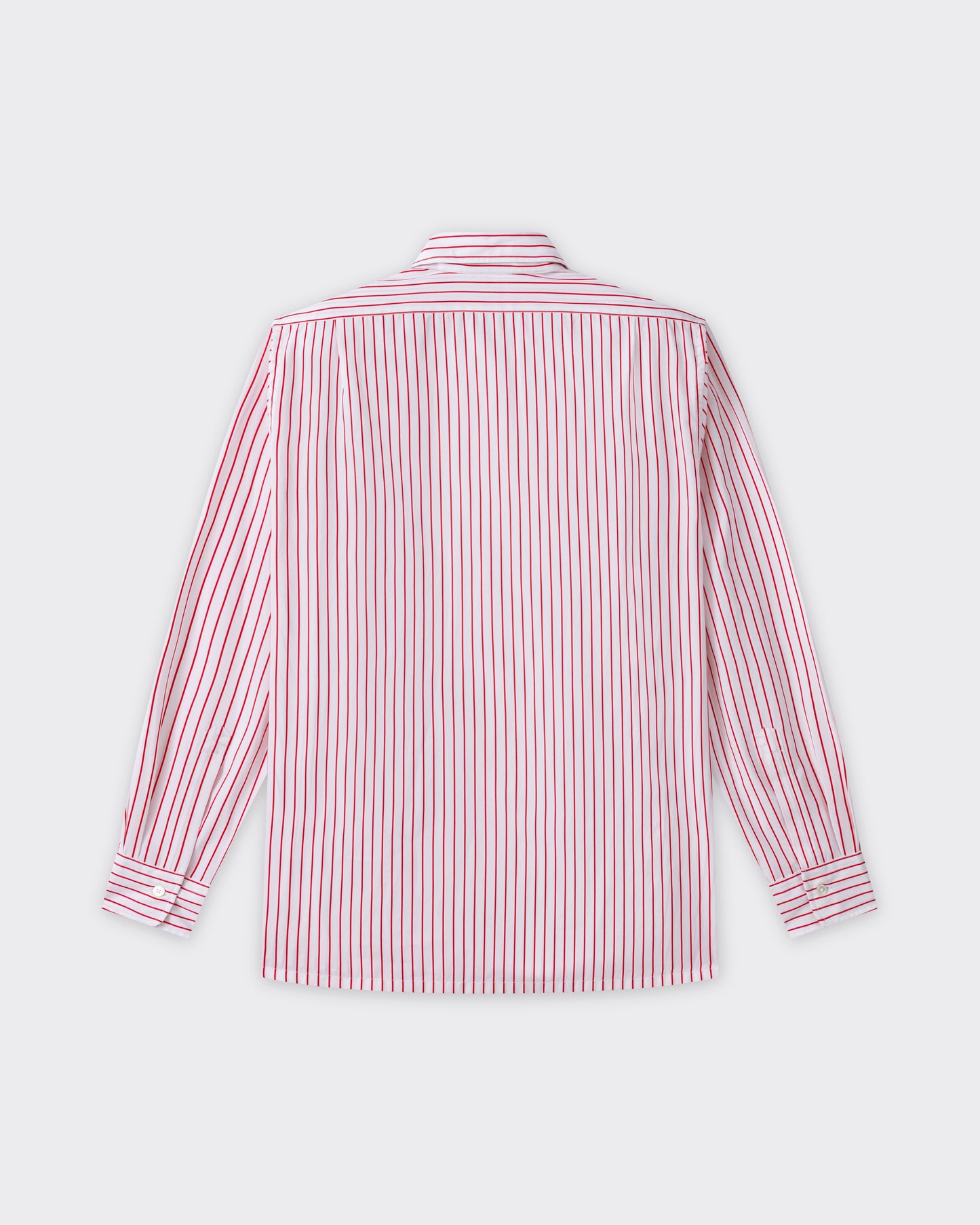 Back view, white and red striped cotton poplin shirt, BEIGE HABILLEUR PARIS