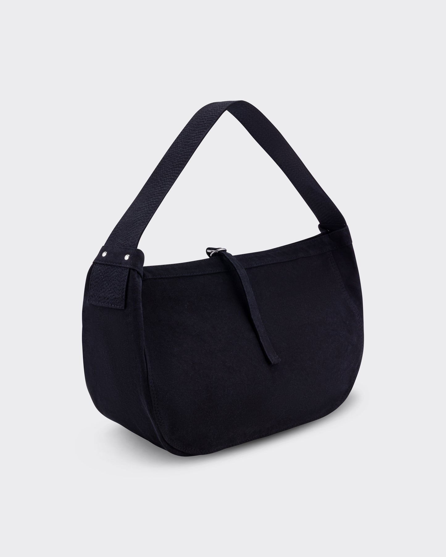 Sac NOIR Newsboy T.T Lot.004, vue de profil, soufflet large et rivets en fer brut