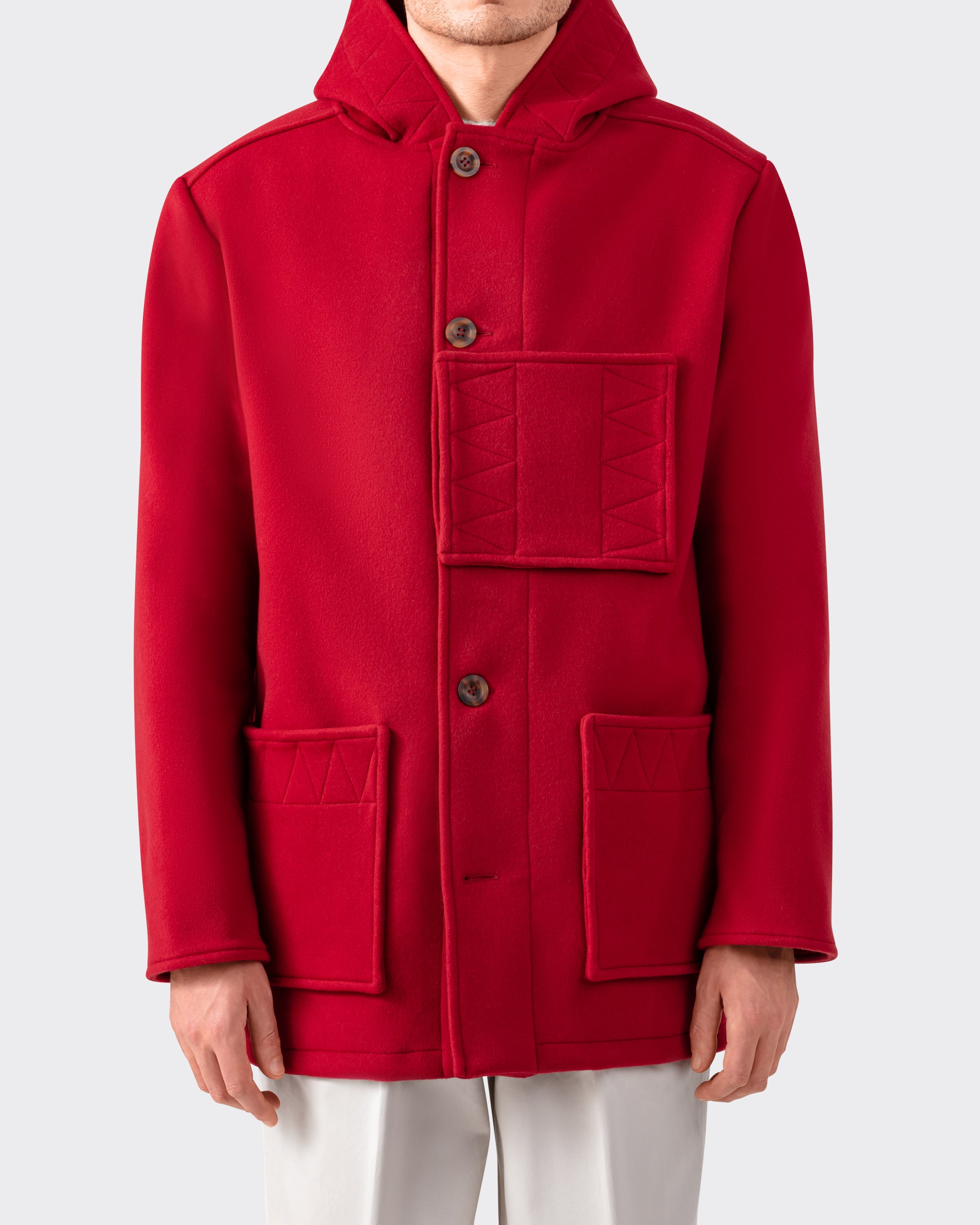 LE MINOR FOR BEIGE : Wool and Cashmere “City” Kabig : Dahlia Red