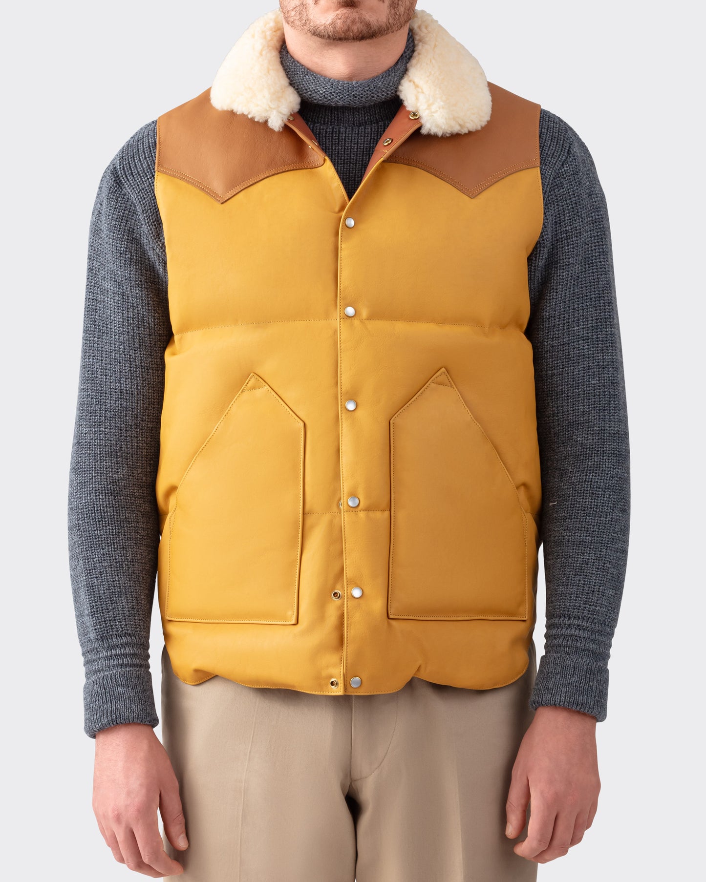 Doudoune Sans Manches en Cuir : Marron Clair-Naturel