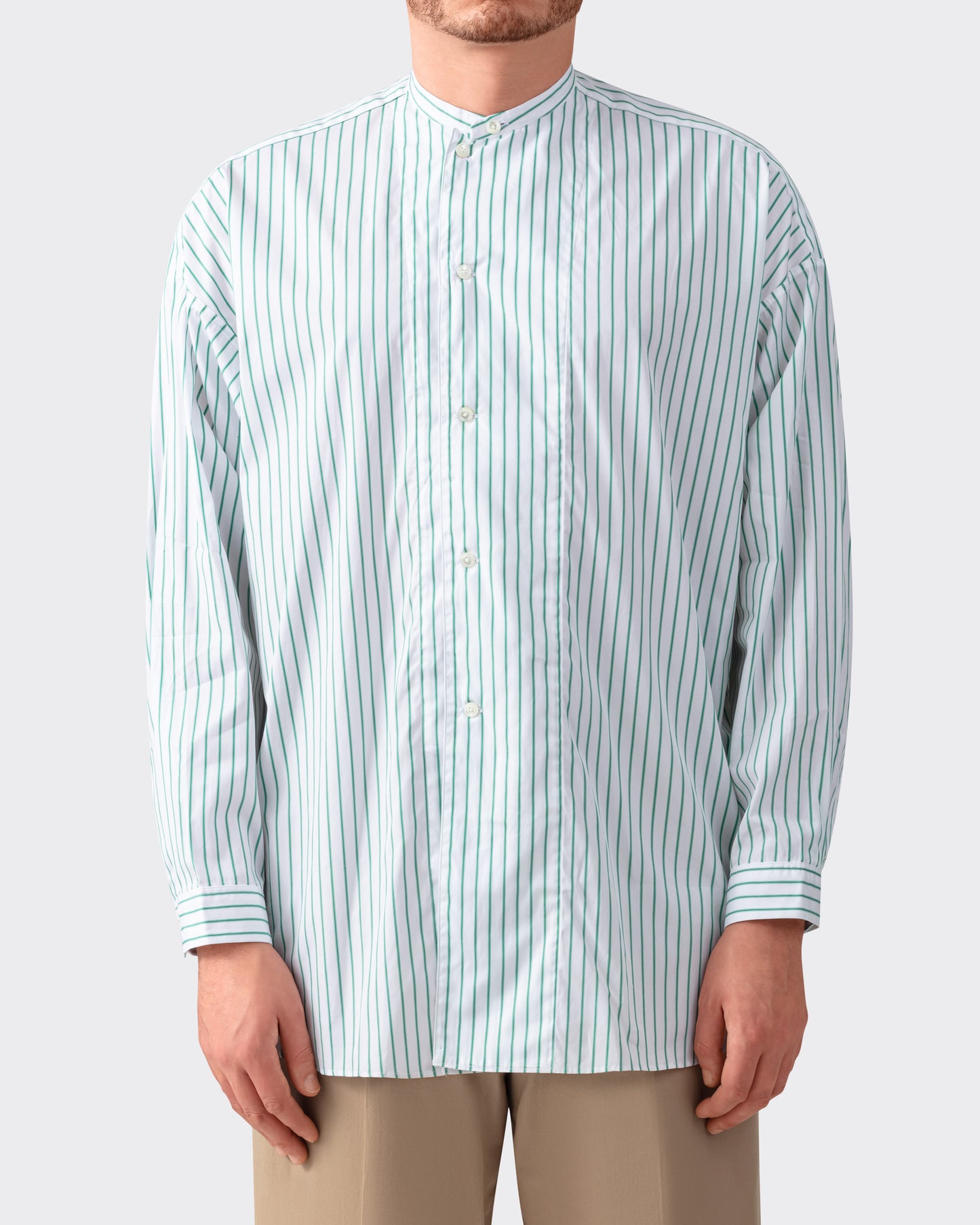 Chemise Col Officier Rayures : Blanc-Vert