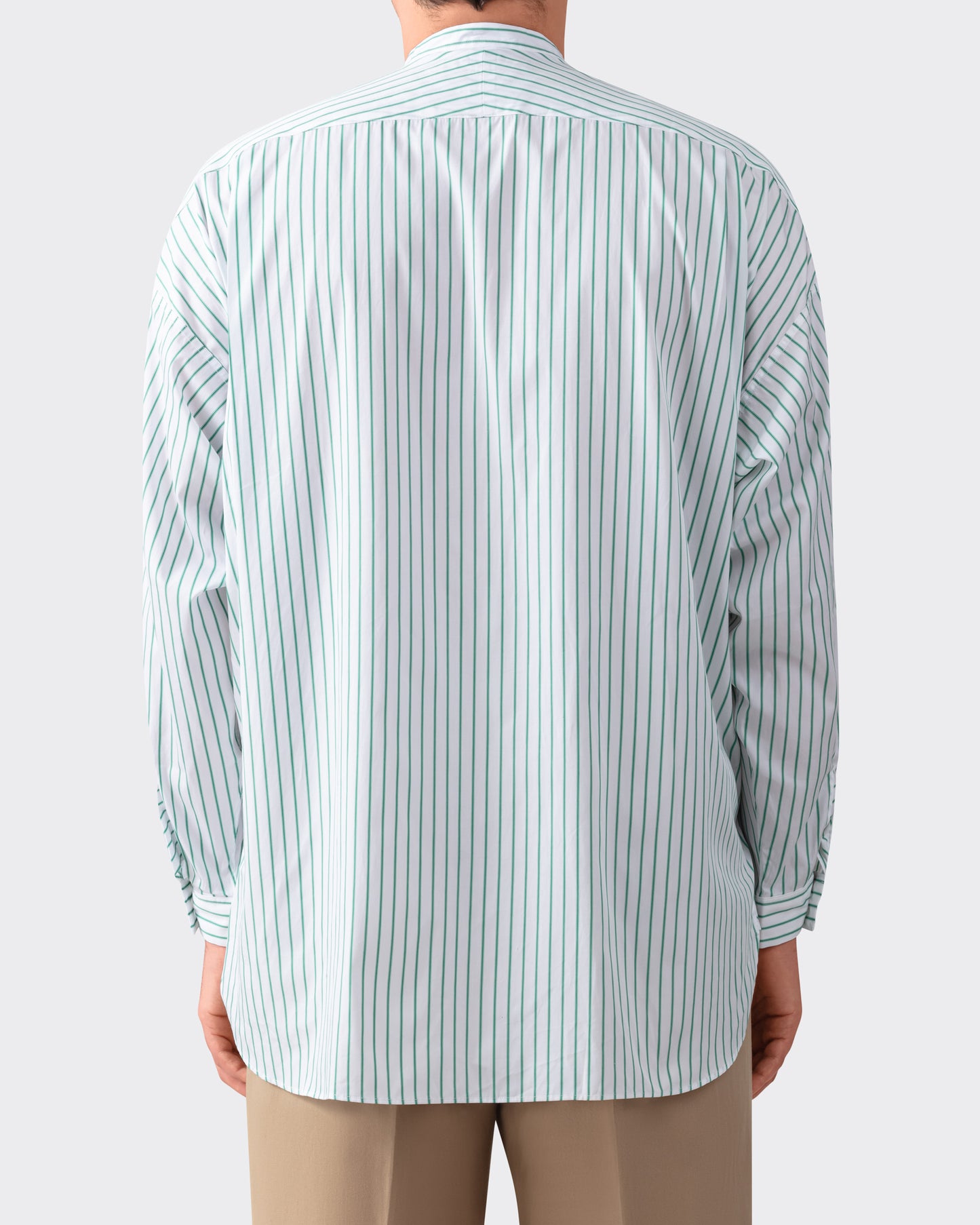 Chemise Col Officier Rayures : Blanc-Vert