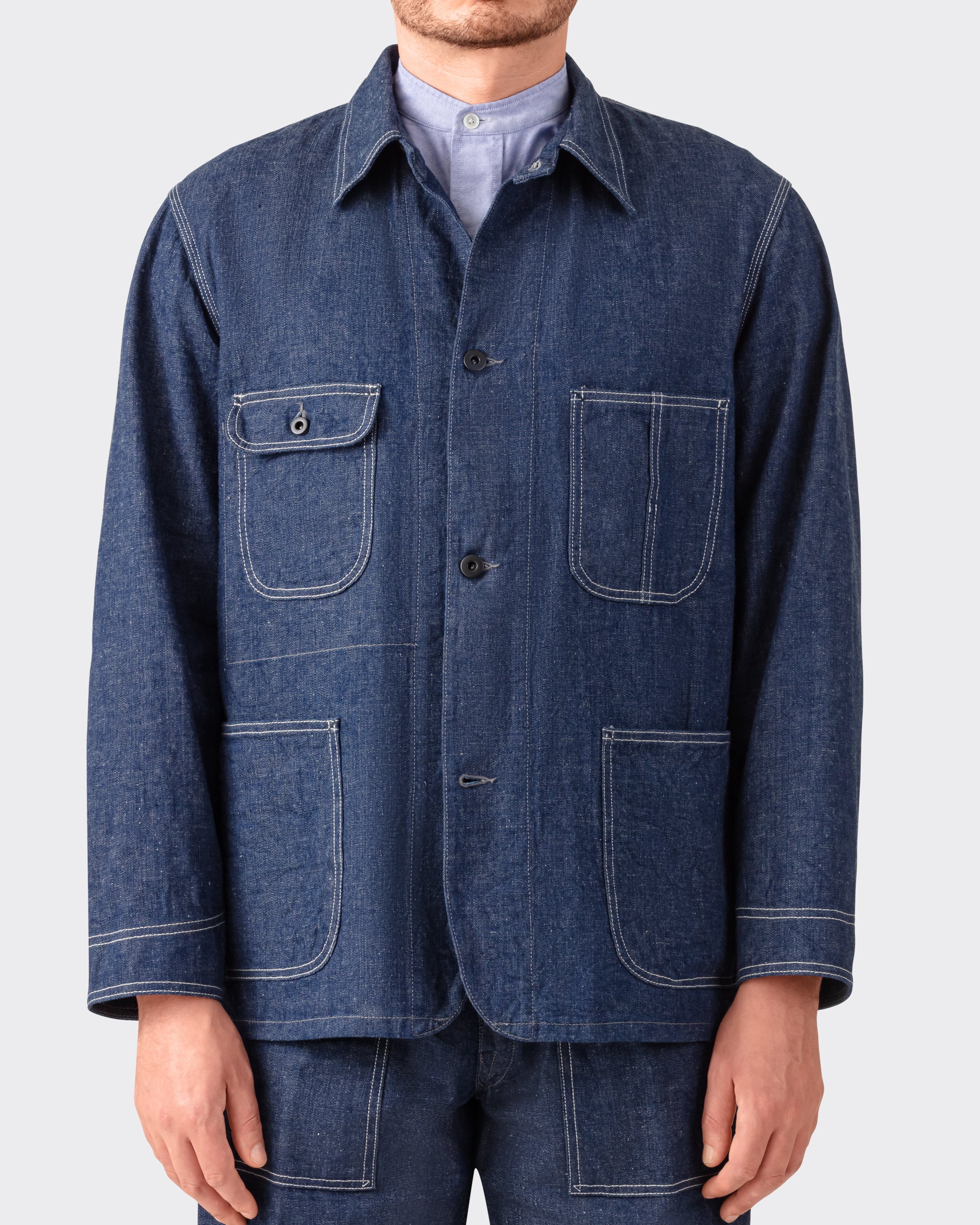 Cohérence : “JACKSON” Denim Jacket : Navy – Beige Habilleur