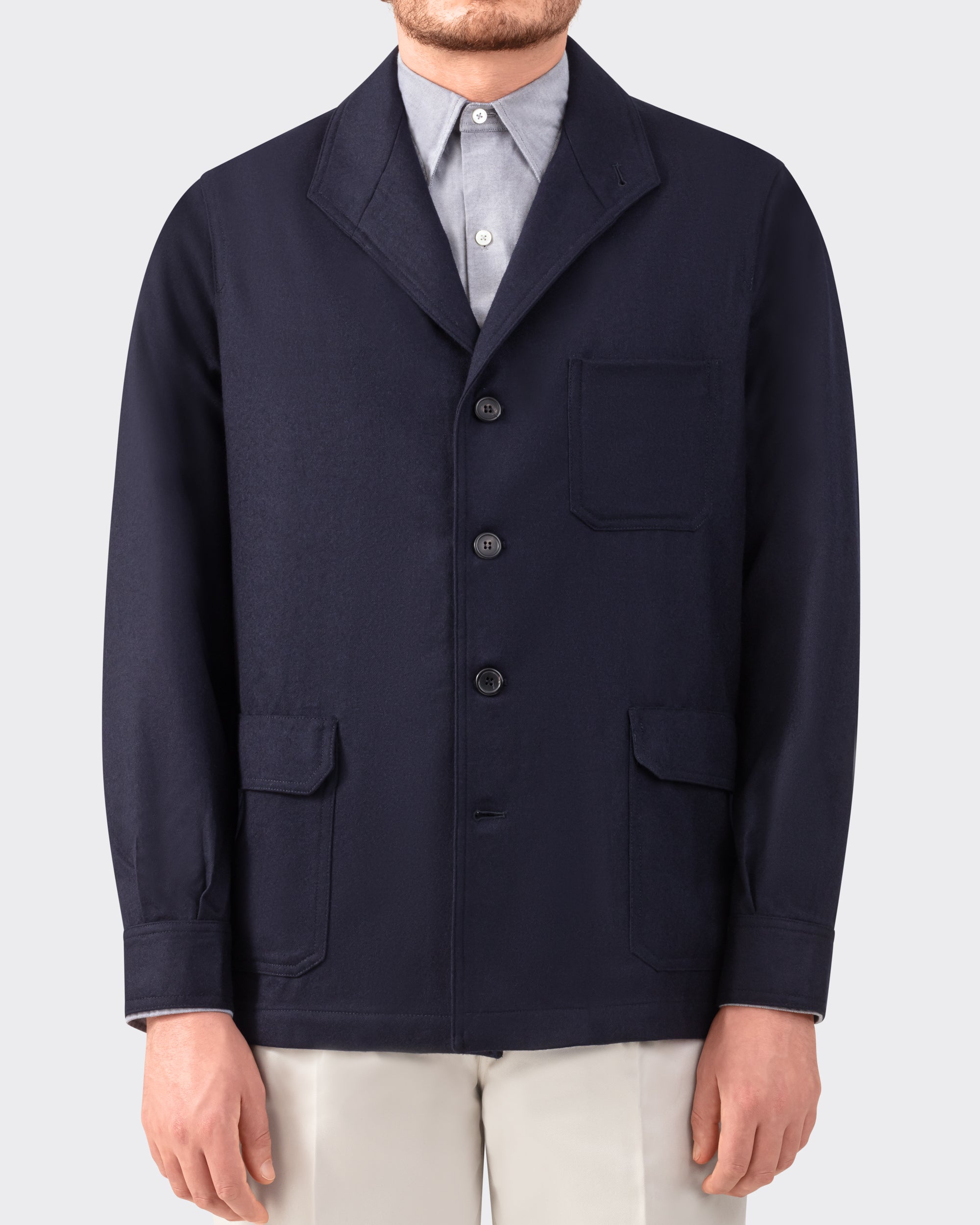 Justo Gimeno : “Fox Brothers” Flannel Teba Jacket : Navy – Beige
