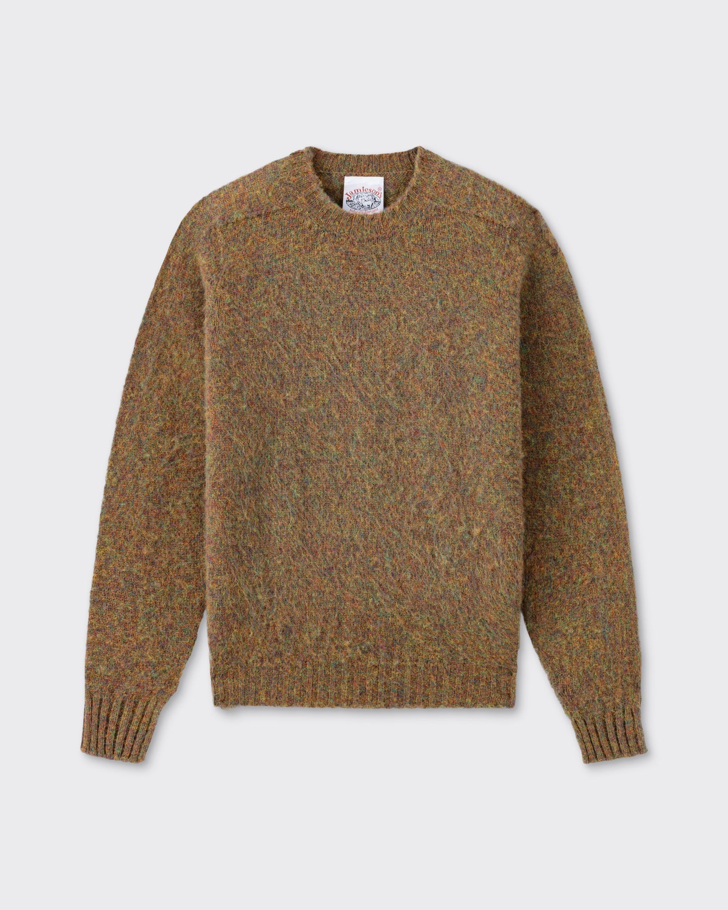 Pull Col Rond Laine Peignée : Vert Automnal