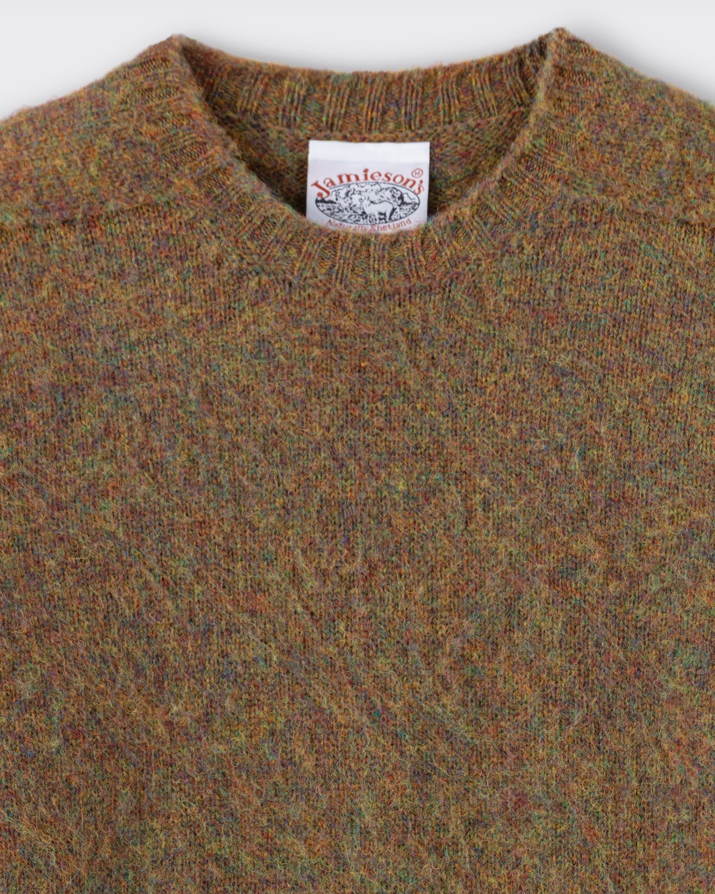 Pull Col Rond Laine Peignée : Vert Automnal