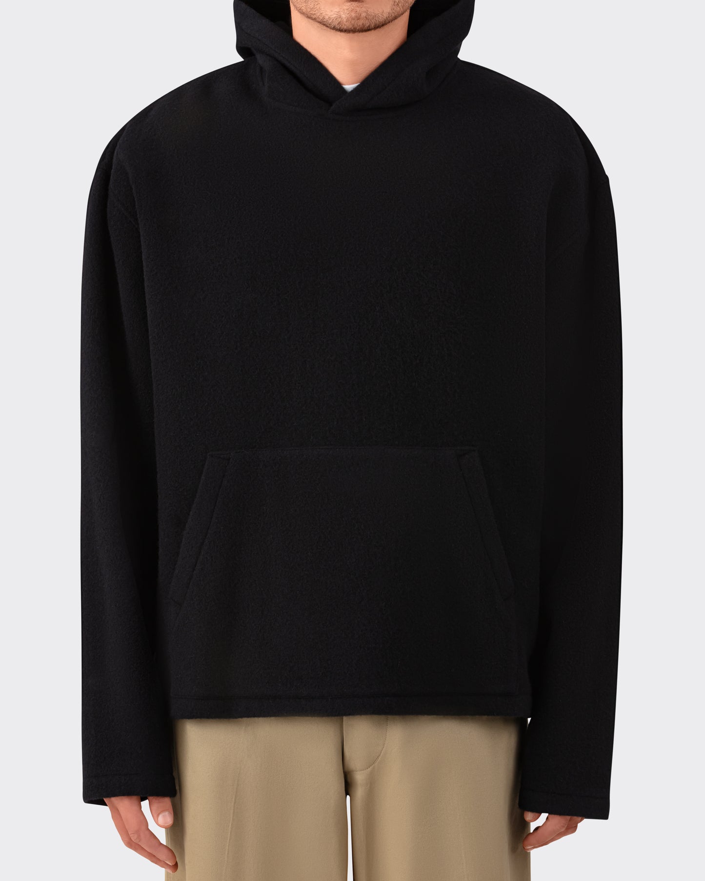 Polaire en Laine à Capuche : Noir