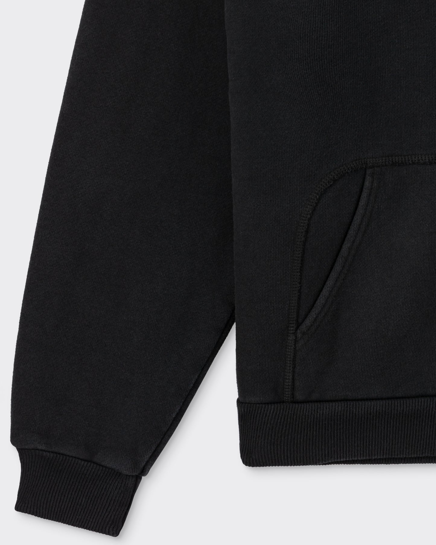 A.PRESSE zip hooded sweatshirt in black cotton fleece, sleeve and cuff detail