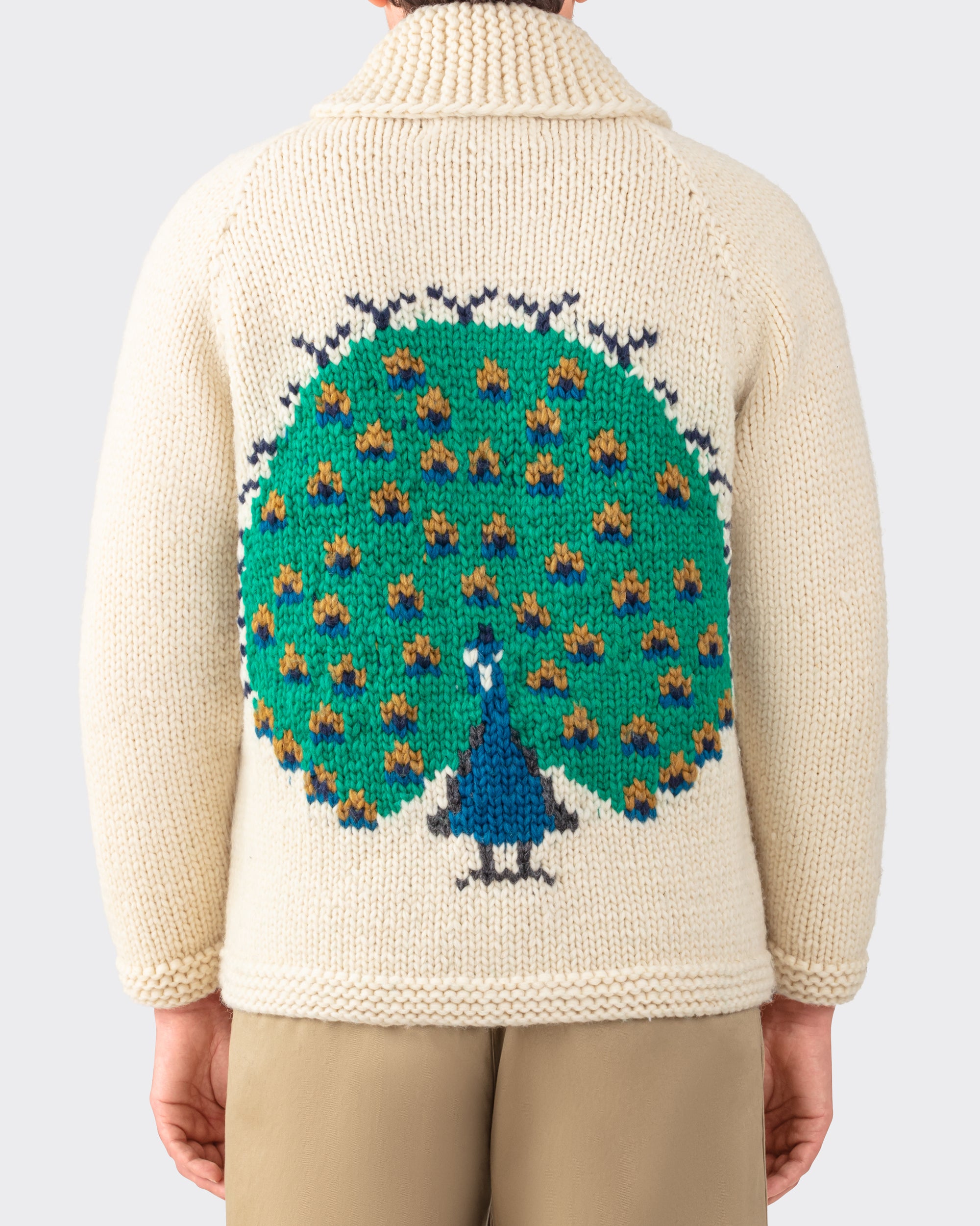 Canadian Sweater : Cowichan Sweater : Ecru/Green/Blue Peacock