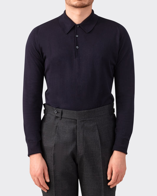 Polo Manches Longues Coton : Marine Foncé