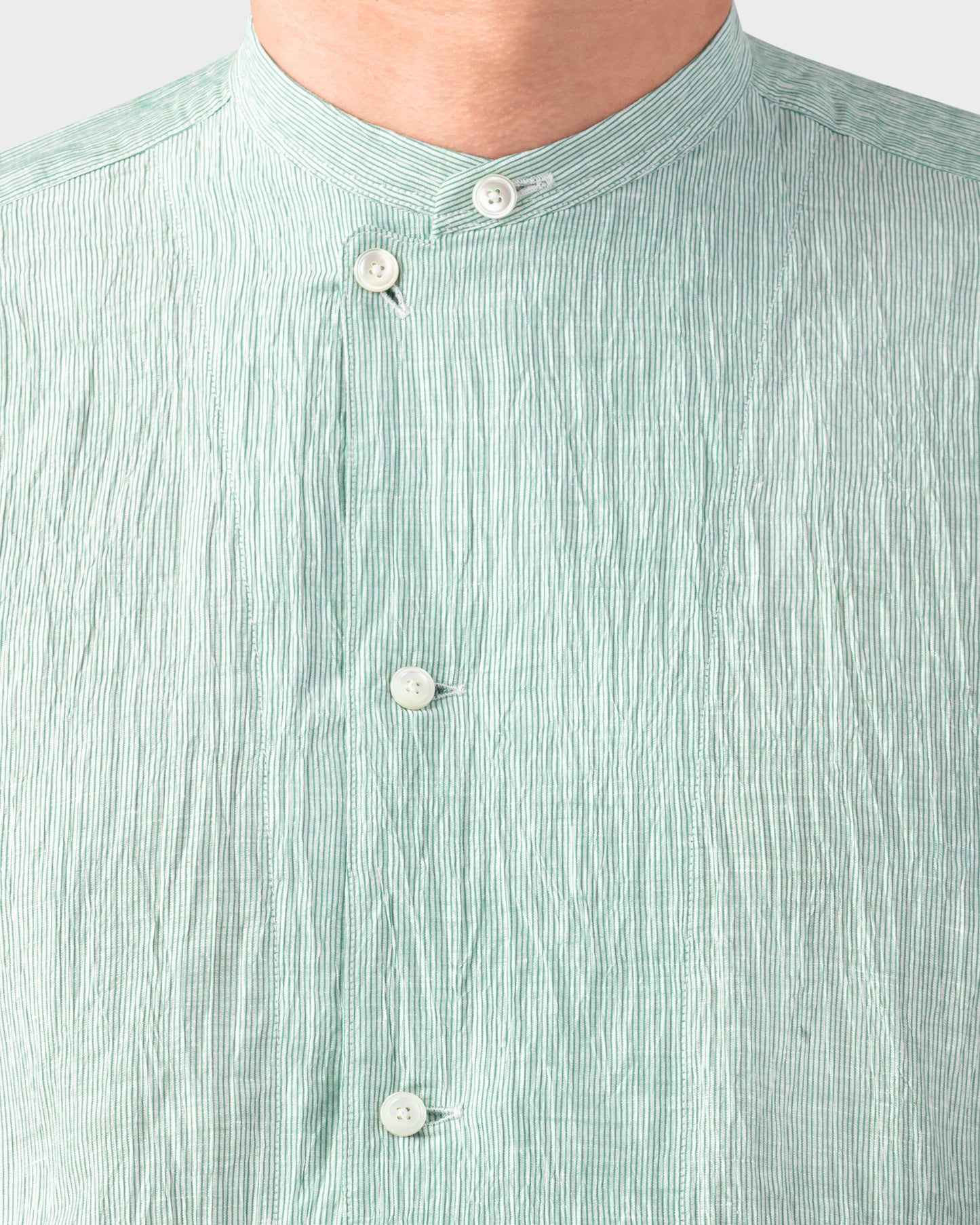 Chemise Col Officier Lin & Coton : Vert-Blanc