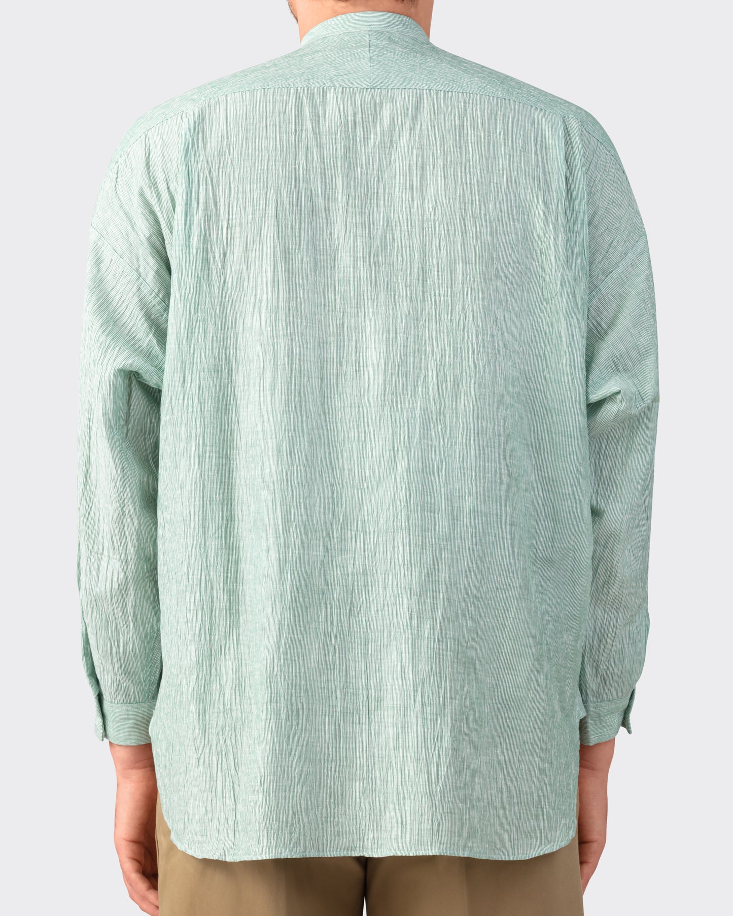 Chemise Col Officier Lin & Coton : Vert-Blanc