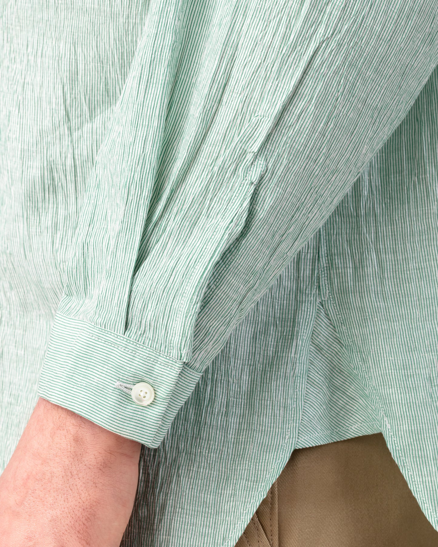 Chemise Col Officier Lin & Coton : Vert-Blanc