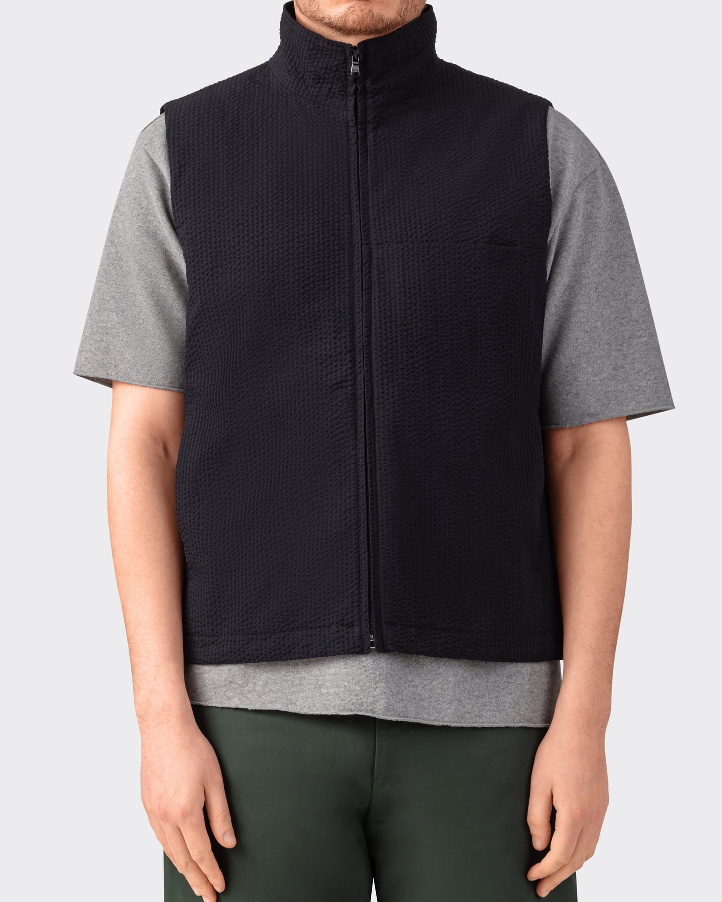 Seersucker “Track” Vest : Black
