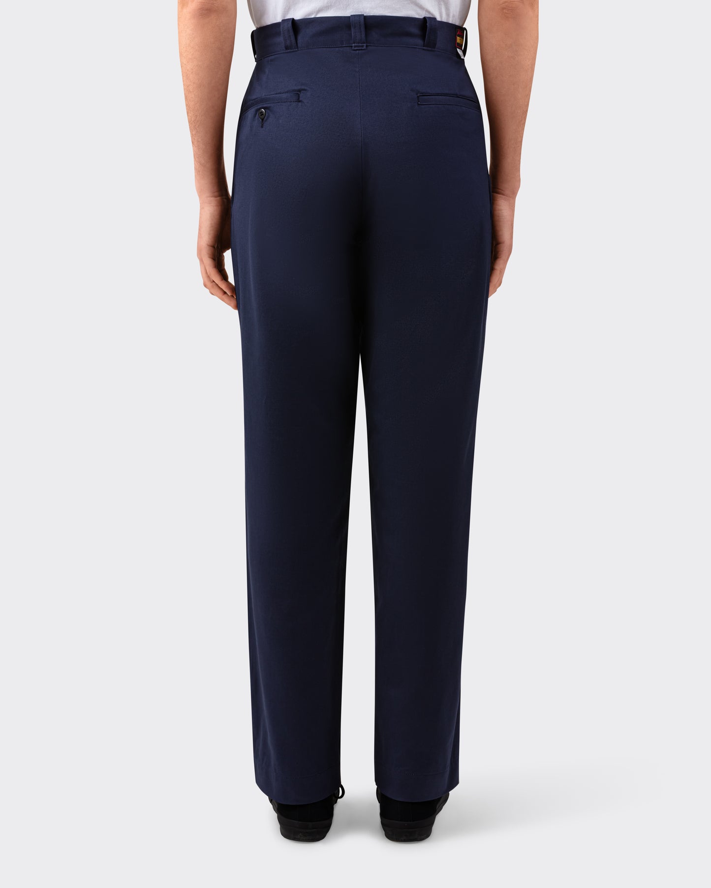 BIG YANK chino worn back view, 1950s American workwear inspired NAVY
