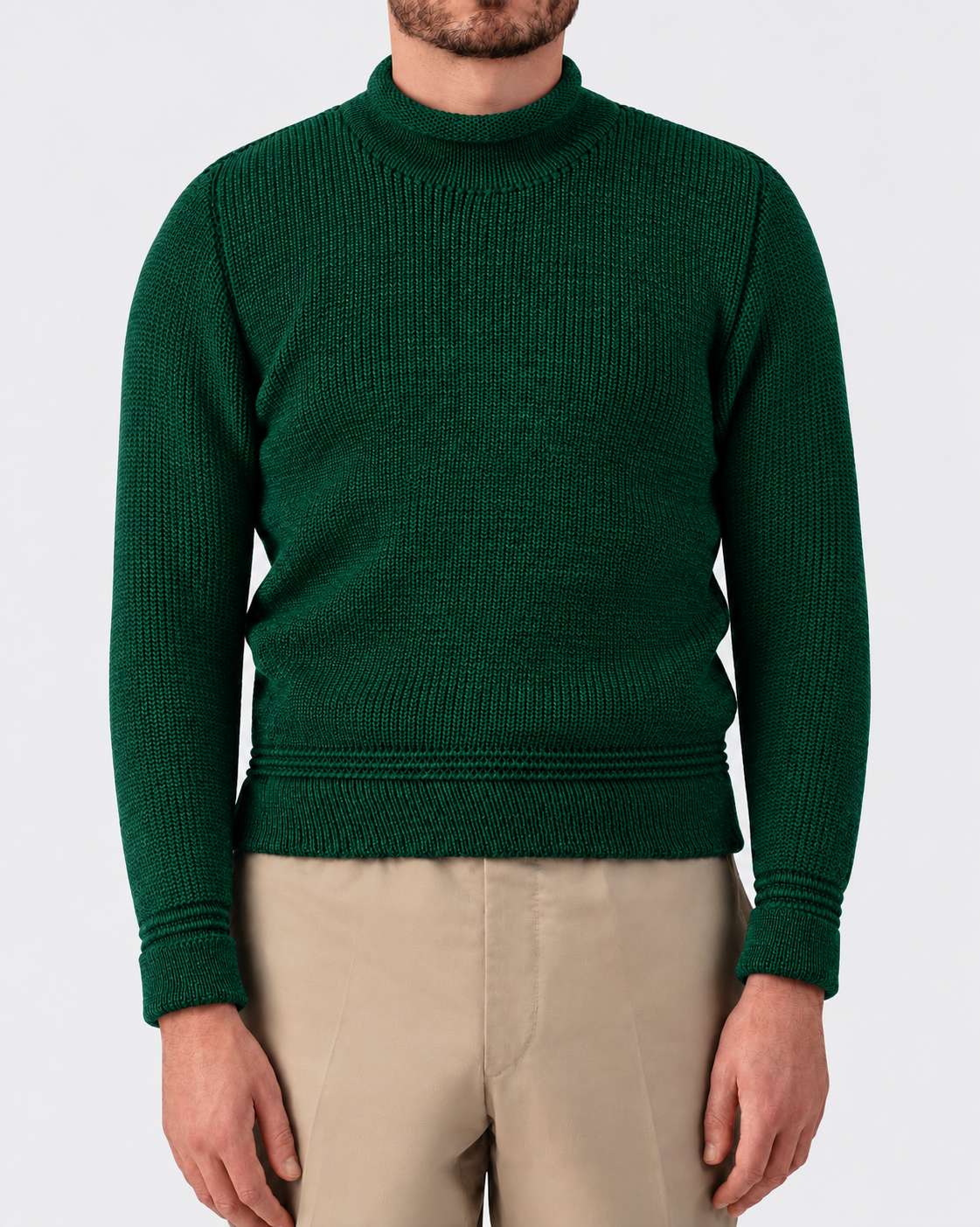 Pull Col Roulotté : Vert Sapin