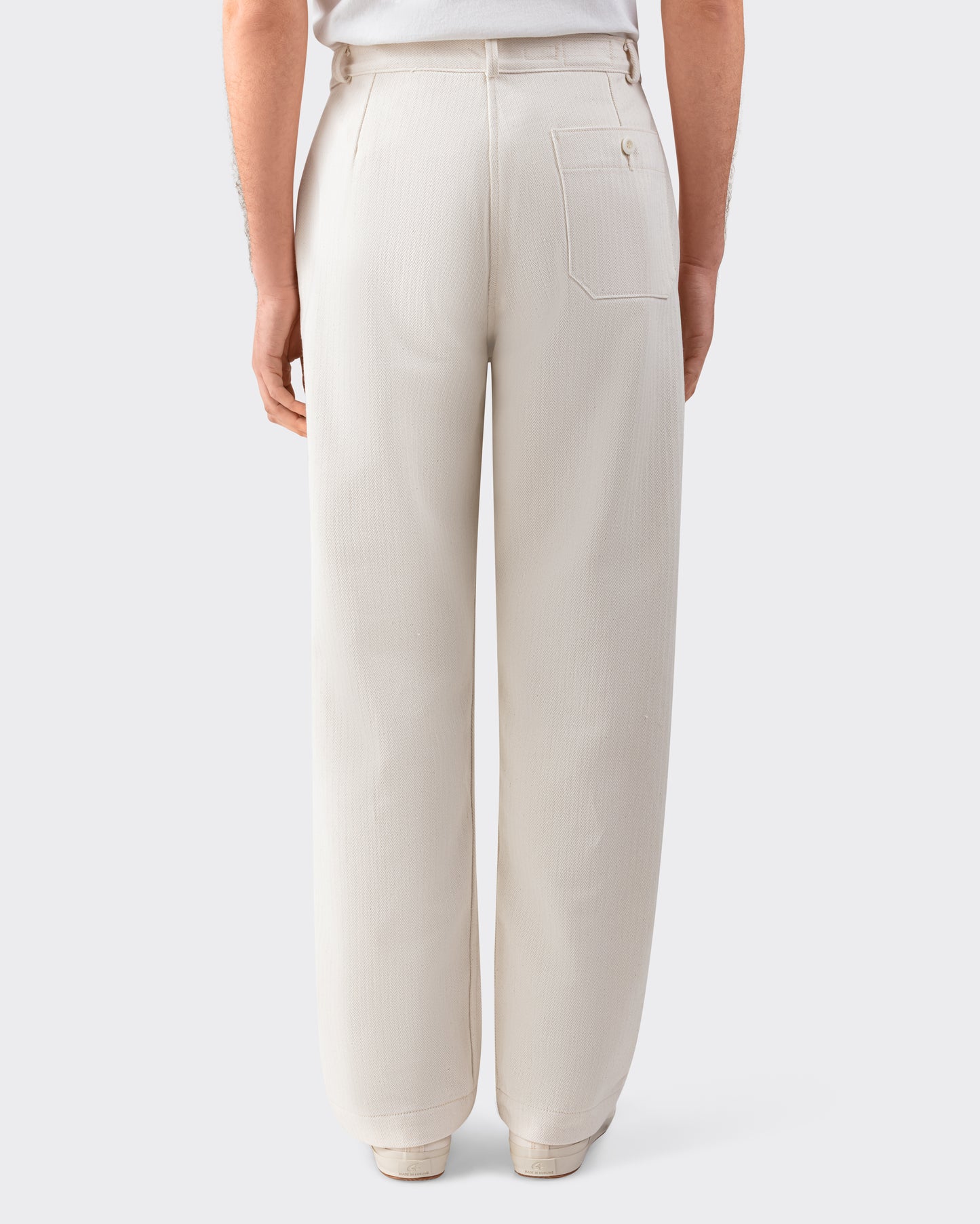 JEAN LAUMET FOR BEIGE HABILLEUR Herringbone Cotton Trousers: Ecru
