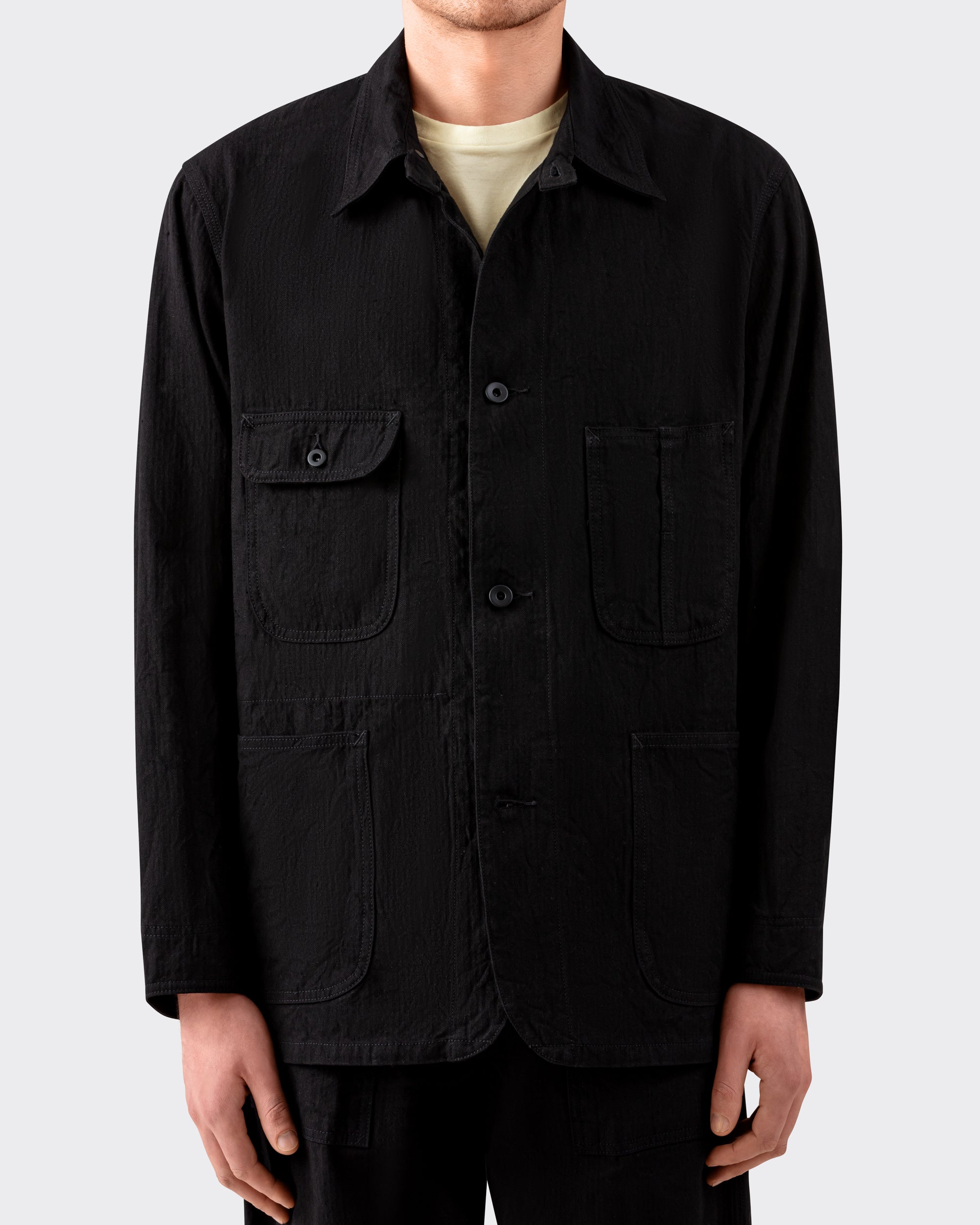 Cohérence : “JACKSON” Linen & Cotton Jacket : Black – Beige Habilleur