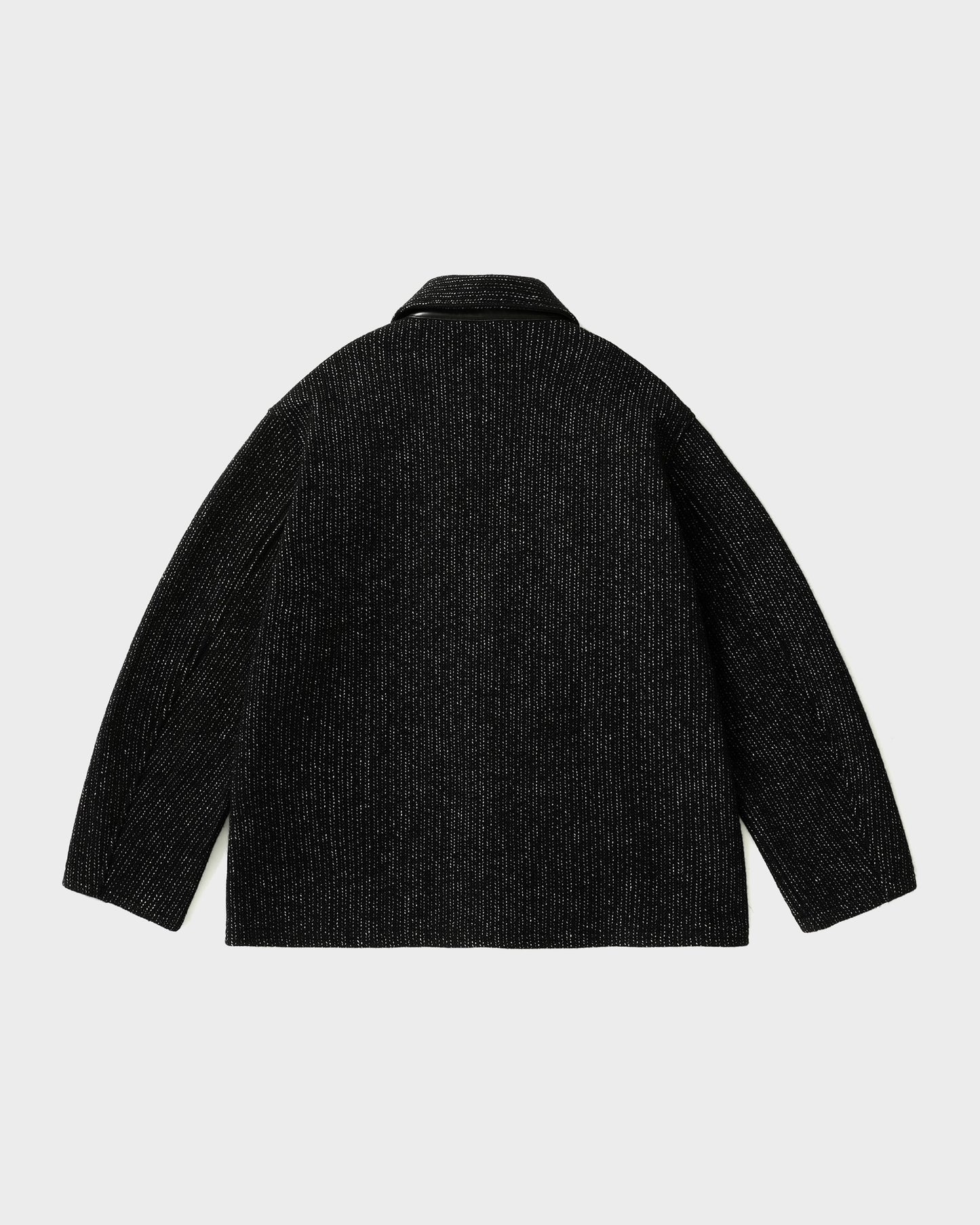 A.PRESSE beach cloth jacket in navy cashmere, wool and cotton, back view with calf leather under collar