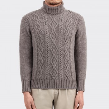 Pull Aran Mérinos Col Roulé : Marron Clair