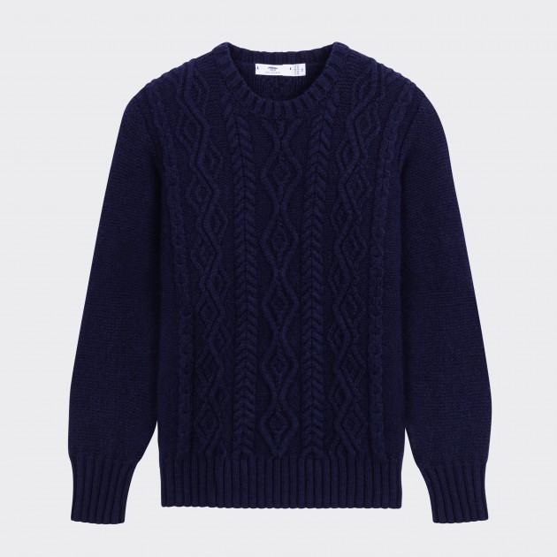 Aran Merino Crewneck : Navy 