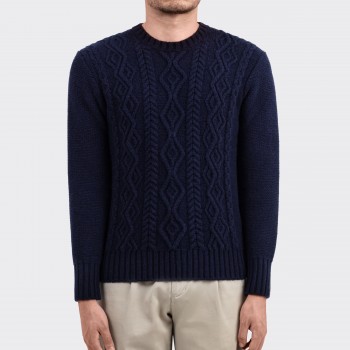 Pull Aran Mérinos Col Rond : Marine