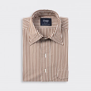 Bengal Stripe Long Point Collar Shirt : Brown/White  