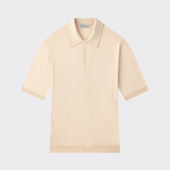 Short Sleeves Cotton Polo Shirt: Cream