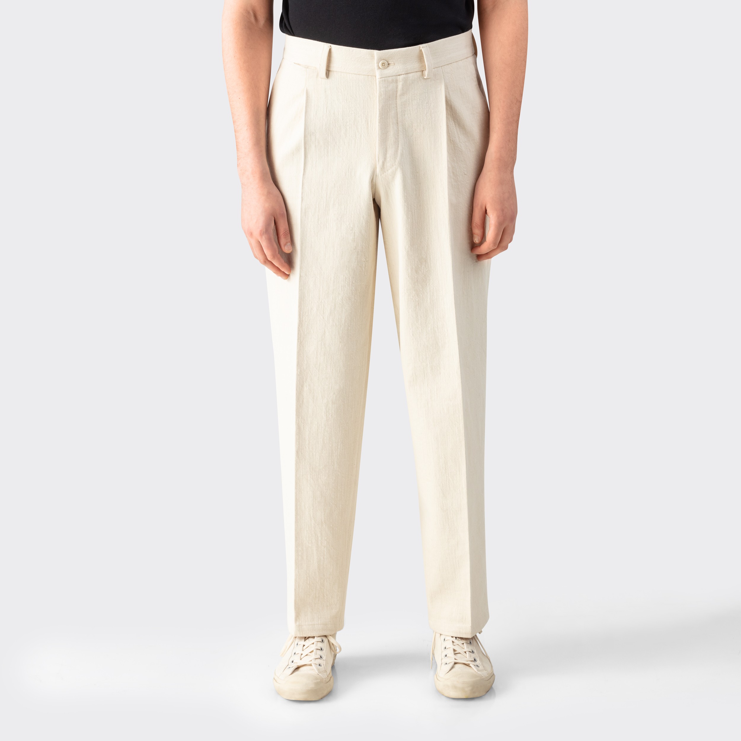 Single Pleat Trousers White In Corduroy  SUKETDHIR