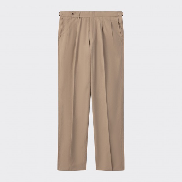 Pleated Coton Gabardine Trousers : Khaki