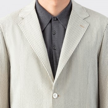 Unconstructed Wool Seersucker Jacket : White/Grey 