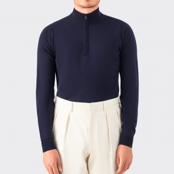 Merino Wool Zip Collar Sweater : Navy