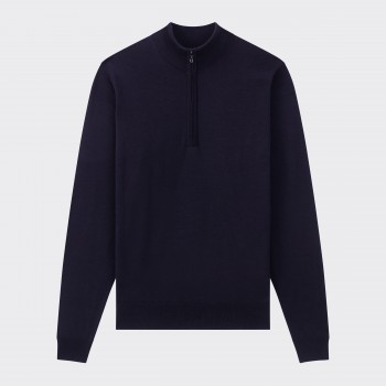 Merino Wool Zip Collar Sweater : Navy