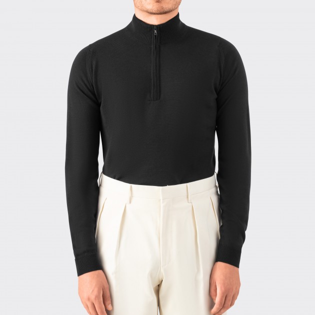 Polo Manches Longues Col Zip : Noir