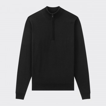 Merino Wool Zip Collar Sweater : Black