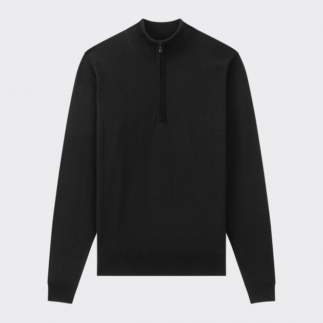 Merino Wool Zip Collar Sweater : Black